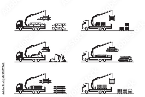 Truck mounted crane with different materials – vector illustration