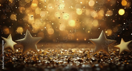 Golden Lights and Stars Falling for New Years Eve or Christmas Holiday Season.