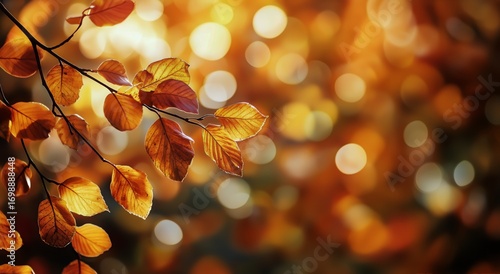 Bright Orange Autumn Foliage Contrasting Against a Bokeh Filled Background.