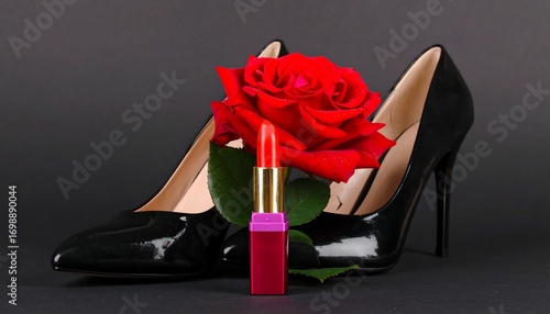 High heels, rose, lipstick