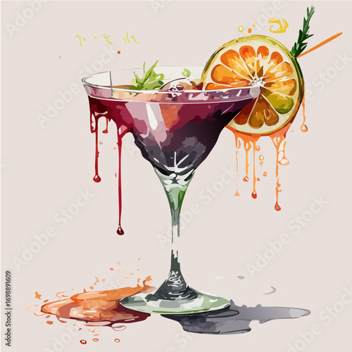 Vampire Kiss Martini Vector Cocktail Collection with Blood Drips and Citrus Garnishes