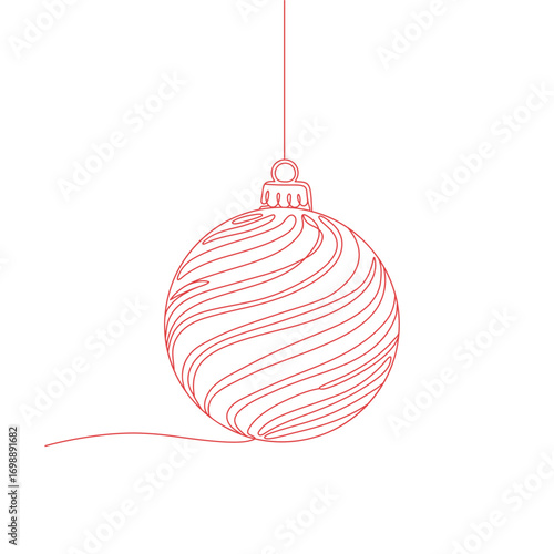 Red christmas bauble line art vector ornament.