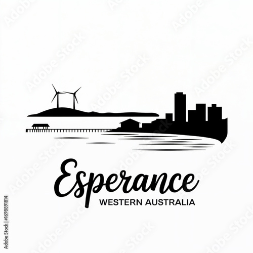 Esperance Skyline Silhouette — A Coastal Gem on the Southern Ocean in Western Australia Vector Illustration