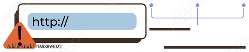 Address bar with warning sign highlighting a potential security threat, error, or alert. Ideal for cybersecurity, online safety, web error, warning, user alert, digital risk simple flat metaphor