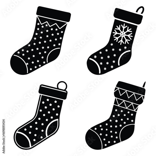 christmas stocking vector icon set