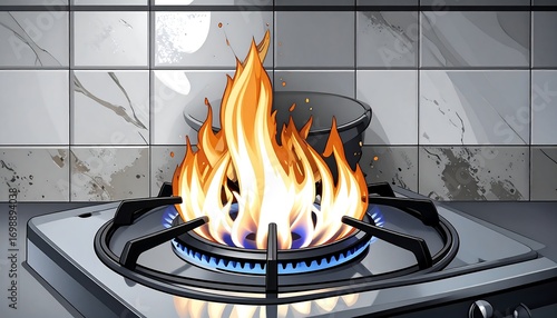 Kitchen gas stove fire