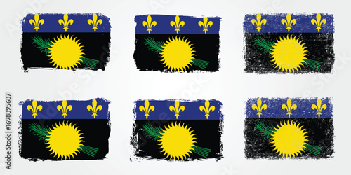 Grunge brush variations of the Guadeloupe regional flag