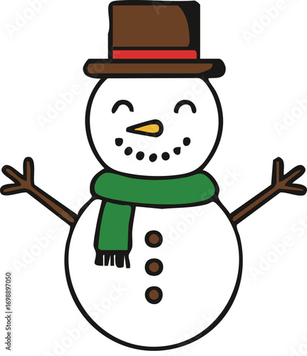 Cute cartoon snowman vector illustration for christmas holiday winter season decoration and design