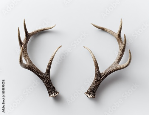 Two deer antlers, light gray background