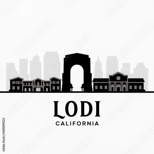 Lodi California Skyline Silhouette — Historic Wine Country City Vector Illustration