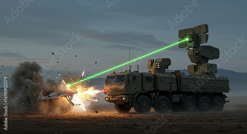 Military Vehicle Destroys Drone with Laser Weapon in Action