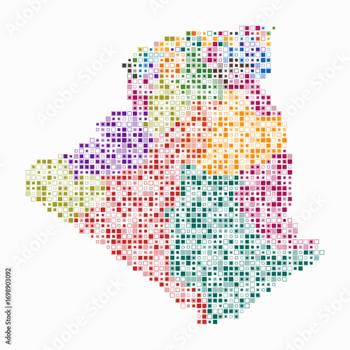 Algeria, shape of the country build of colored cells. Digital style map of the Algeria on white background. Small size square blocks. Modern vector illustration.