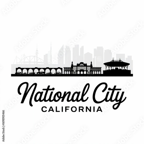 National City Skyline Silhouette — Southern California Coastal Suburb Vector Illustration
