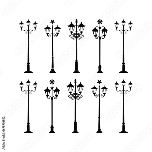 Black white silhouette street lamp