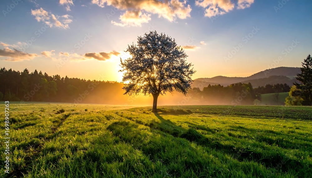 Obraz premium Blooming tree at dawn