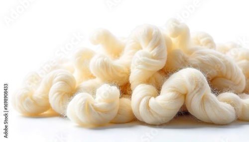 Fluffy, unspun wool fibers isolated on a pure white background Perfect for textile, craft, and fashion projects High-resolution image ideal for websites and print , white background, sheep wool