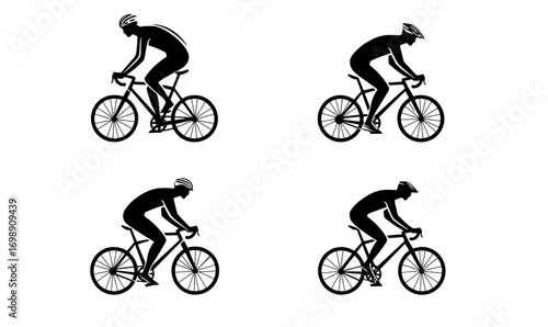 A modern logo template featuring a set of bicycle icons is available, showcasing line art designs and symbols as part of a contemporary illustration, also representing a bicycle sign