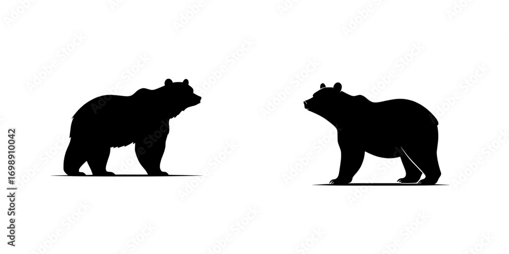 Fototapeta premium A powerful and striking silhouette of a bear, standing tall and facing forward, evokes a sense of strength, wilderness, and primal power, and is referred to as the Majestic Bear Silhouette