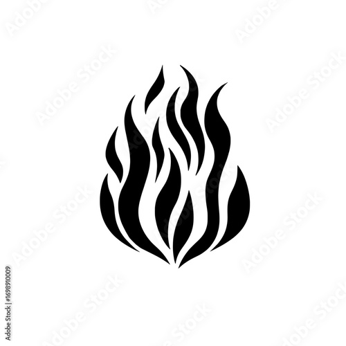 The bold illustration of a fiery flame in black and white is symbolic of passion, energy, and power, and its simplicity makes it a perfect icon or logo