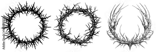 The crown of thorns is depicted in a simple yet powerful illustration, representing sacrifice, suffering, and redemption with sharp black thorns