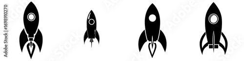The Rocket Launch Icon represents a simple yet powerful black silhouette of a rocket ship blasting off, symbolizing new beginnings, innovation, and rapid growth