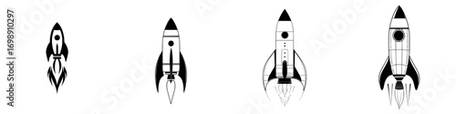 The Rocket Launch Icon features a bold, black rocket ship silhouette taking off, representing swift progress, innovation, and fresh starts, ideal for use in presentations, websites, and marketing