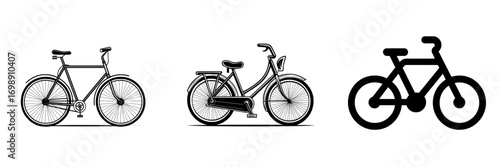 A minimalist black and white icon of a mountain bike serves as a symbol of adventure, fitness, and exploration, ideal for web design, app development, or branding purposes