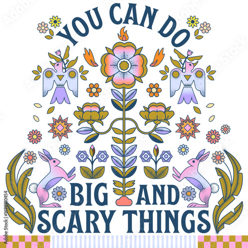 You Can do big and scary things motivationa vector poster. Boho retro wall art print.