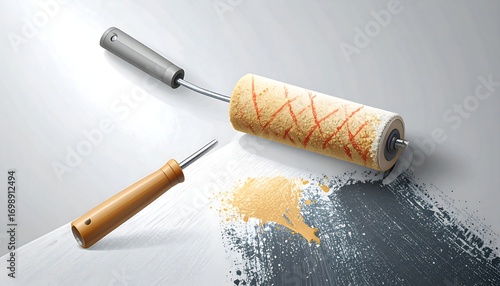 Paint rollers and paint splatters