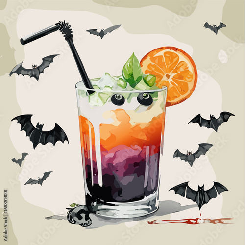 Haunted Bat Cocktail Vector Collection with Layered Colors and Spooky Halloween Theme