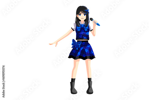 アイドル　女性　青　歌う	

