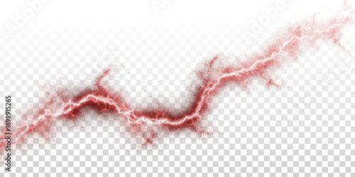 Vector red lightning effect isolated on transparent background.