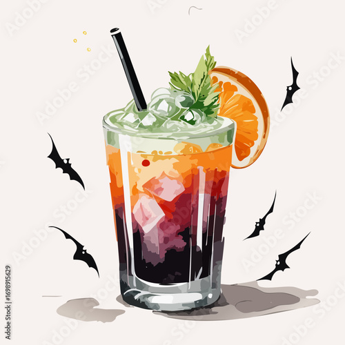 Dracula’s Bite Vector Cocktail Collection with Dark Layers and Spooky Halloween Garnishes