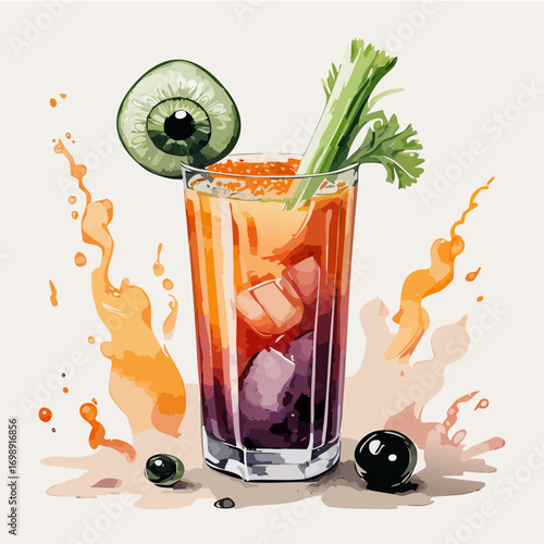 Halloween Bloody Mary Vector Cocktail Collection with Creepy Garnishes and Spooky Flair