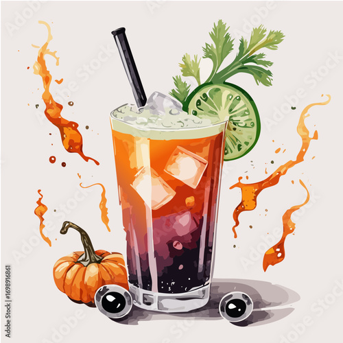 Halloween Bloody Mary Vector Cocktail Collection with Creepy Garnishes and Spooky Flair