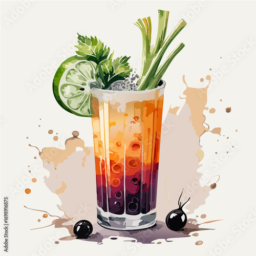 Halloween Bloody Mary Vector Cocktail Collection with Creepy Garnishes and Spooky Flair