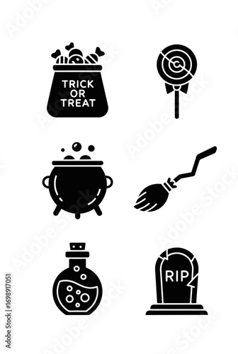 Halloween treats icon set in minimalist style on transparent background
