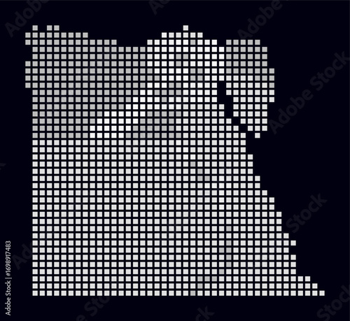 Egypt dotted map. Digital style map of the country on dark background. Egypt shape with square dots. Colored dots style. Large size squares. Abstract vector illustration.