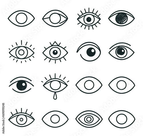 Eye expressions linear icon set. featuring tears, winking, staring, closed, sleepy, surprised, and angry icons