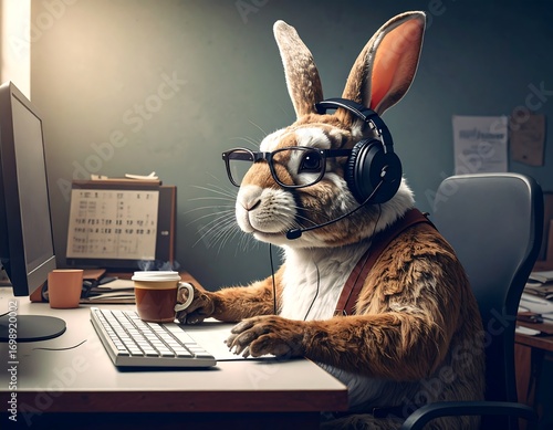 Rabbit working at a computer