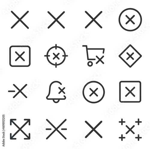 Error and cancel linear icon set. featuring close, remove, delete, cancel, exit, dismiss, and clear symbols