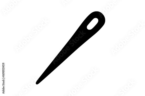 Metal sewing needle with a sharp point, used for stitching fabric and crafts, showcased against a plain backdrop