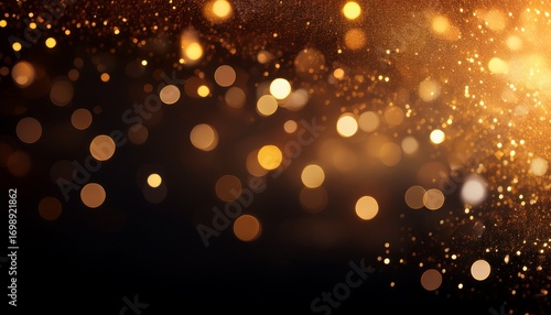 a radiant copper bokeh background with glowing yellow lights on the right side of a deep black space evoking a warm celebratory vibe
