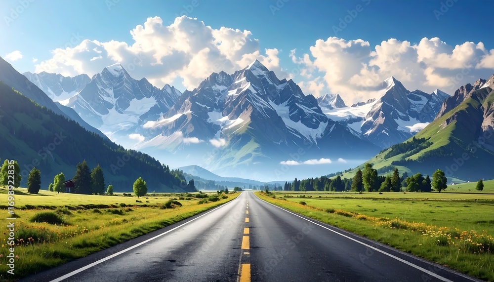 Naklejka premium Mountain road stretches into a vast landscape