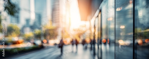 Blurred cityscape view of a bustling city street