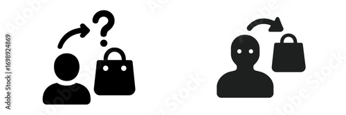 Concepts of decision-making and shopping choices represented with icons showing interactions and exchanges