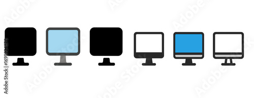 Different styles of computer monitors displayed in a row showcasing modern design variations and color options