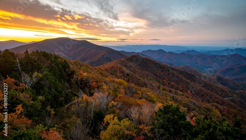 Autumnal mountain vista at sunset