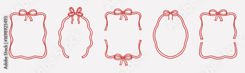 Whimsical wedding frame doodle set. Coquette boarders with bows and ribbons in sketch style. Hand drawn Vintage vector illustration for Valentine’s Day, wedding invitations.