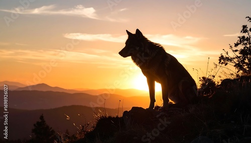 Silhouetted wolf at sunset